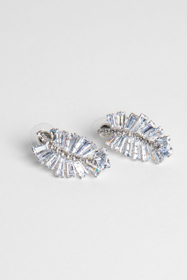 Silver Leaf Detail Diamonte Earrings 