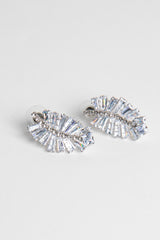 Silver Leaf Detail Diamonte Earrings 