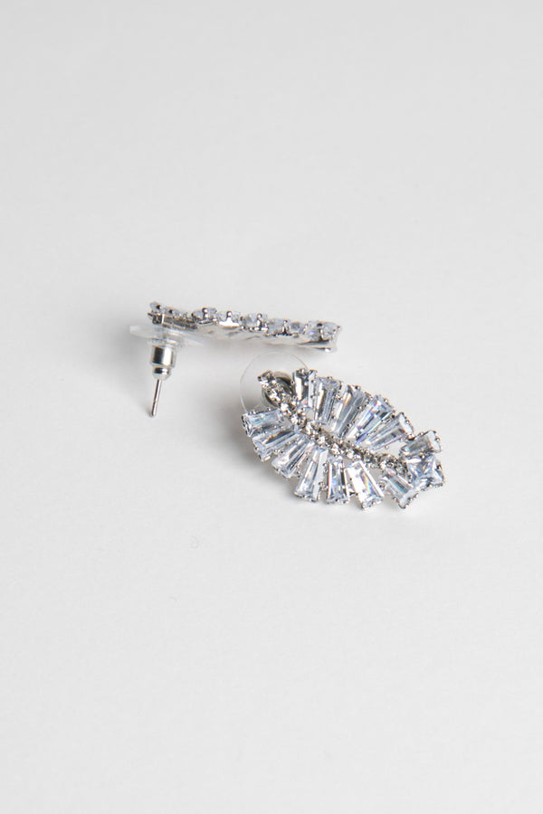 Silver Leaf Detail Diamonte Earrings 