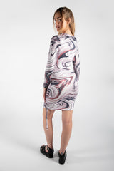 Pink Marble Print Ruched Bodycon Dress