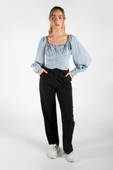 Light Blue Woven Corset Detail Blouse