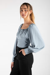 Light Blue Woven Corset Detail Blouse