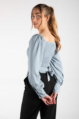 Light Blue Woven Corset Detail Blouse