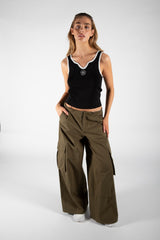 Black Flower Embroidered Knit Tank Top 