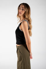 Black Flower Embroidered Knit Tank Top 
