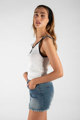 White Flower Embroidered Knit Tank Top 