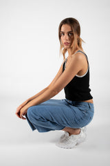 Blue Denim Midi Split Front Denim Skirt