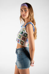 Lilac Pastel Floral Crochet Cropped Tank Top 
