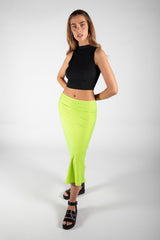 Lime Green Midi Bias Cut Satin Skirt 