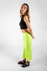 Lime Green Midi Bias Cut Satin Skirt 