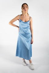 Sky Blue Midi Satin Slip Dress