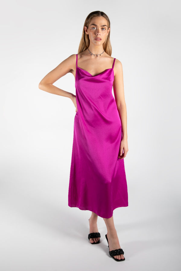 Purple Midi Satin Slip Dress