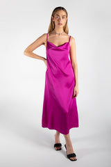 Purple Midi Satin Slip Dress