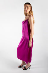 Purple Midi Satin Slip Dress