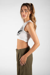 White And Black Ribbed Graphic Vest