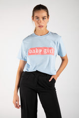 Blue "Baby Girl" Graphic Print Oversized T-Shirt
