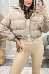 Stone Cropped Drawstring Puffer Jacket