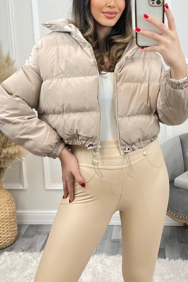 Stone Cropped Drawstring Puffer Jacket