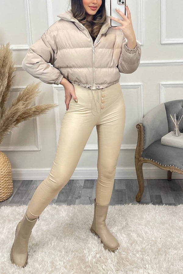Stone Cropped Drawstring Puffer Jacket