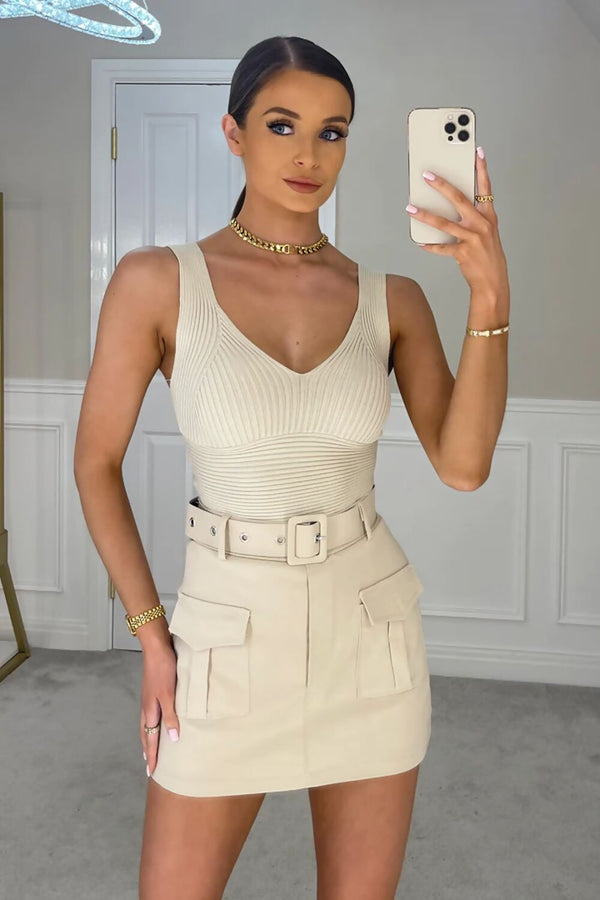 Beige Belted Cargo Skorts