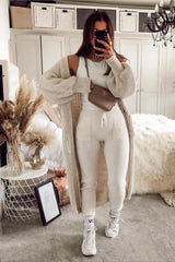 Grey Oversized Balloon Sleeve Knitted Cardigan