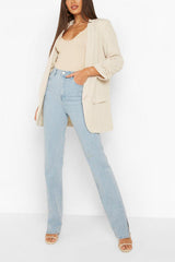 Beige Pink Ruched Sleeve Blazer 
