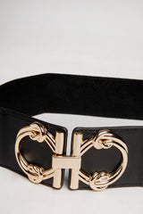 Black And Gold Knot Tie Detail Stretch Waist Belt