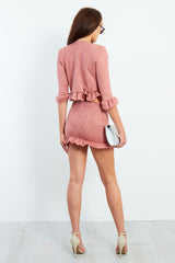 Blush Faux Suede Frill Hem Jacket And Skirt Set