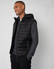 Mens Black Lightweight Zipped Hooded Padded Gilet 