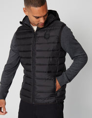 Mens Black Lightweight Zipped Hooded Padded Gilet 