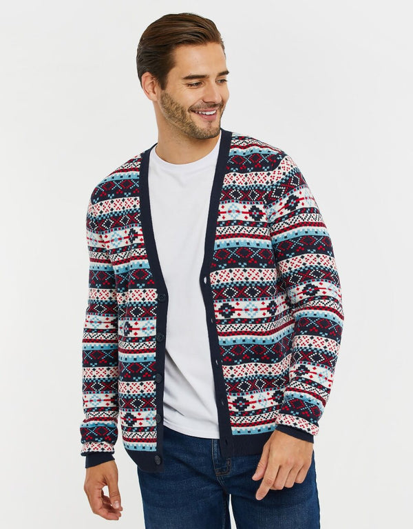 Mens Navy Iceland Christmas Cardigan Jumper