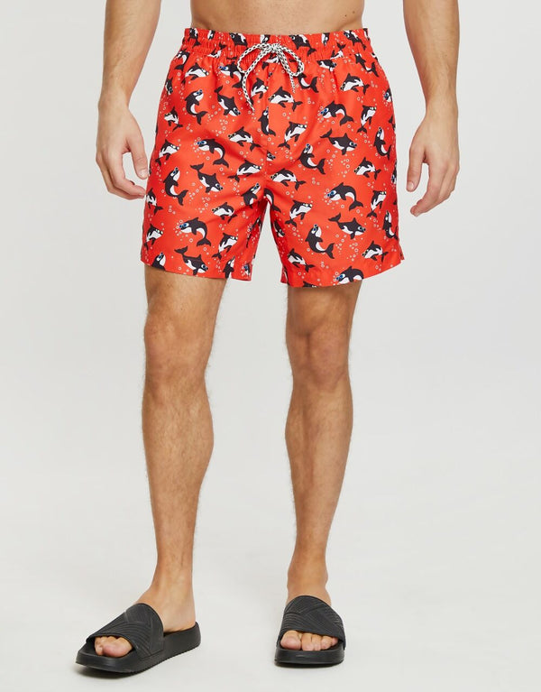 Mens Red Glow Killer Whale Swim Short