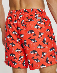 Mens Red Glow Killer Whale Swim Short