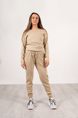 Beige loungewear knitted joggers and jumper set