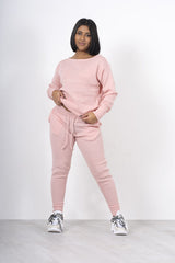 Pink loungewear knitted joggers and jumper set