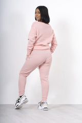 Pink loungewear knitted joggers and jumper set