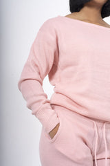 Pink loungewear knitted joggers and jumper set