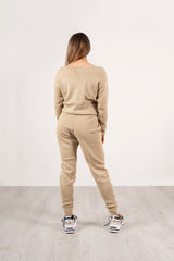 Beige loungewear knitted joggers and jumper set