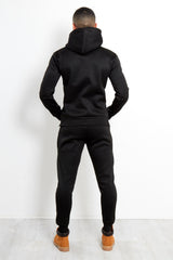 Mens Black Side Zip Detail Hooded Tracksuit
