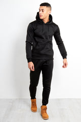 Mens Black Side Zip Detail Hooded Tracksuit