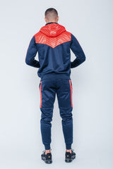 Mens Navy Chevron Panel Hooded Skinny Tracksuit
