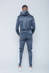 Mens Grey Pull Through Contrast Tape Hooded Tracksuit
