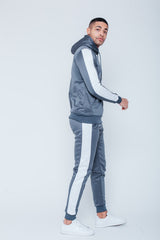Mens Grey Pull Through Contrast Tape Hooded Tracksuit