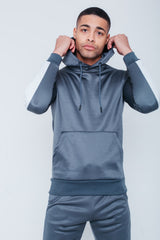 Mens Grey Pull Through Contrast Tape Hooded Tracksuit