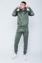 Mens Sage Green Pull Through Contrast Tape Hooded Tracksuit