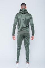 Mens Sage Green Pull Through Contrast Tape Hooded Tracksuit