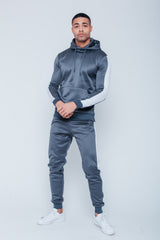Mens Grey Pull Through Contrast Tape Hooded Tracksuit