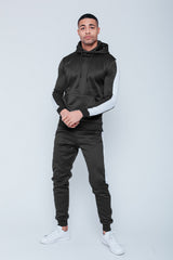 Mens Black Pull Through Contrast Tape Hooded Tracksuit