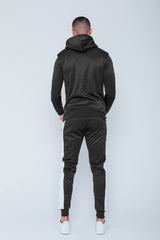 Mens Black Pull Through Contrast Tape Hooded Tracksuit