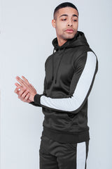 Mens Black Pull Through Contrast Tape Hooded Tracksuit
